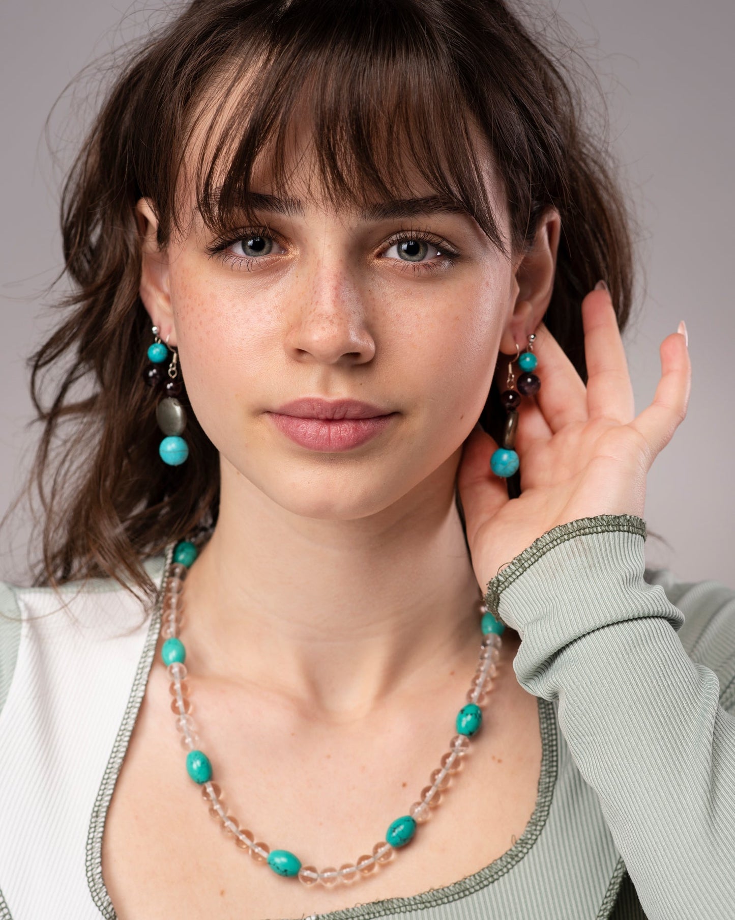 Necklace Blue Howlite and Clear Quartz Necklace