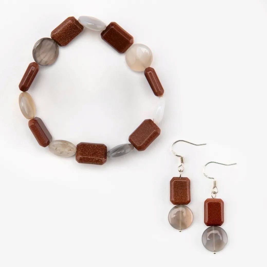 Earrings Brown Goldstone and Agate Earrings