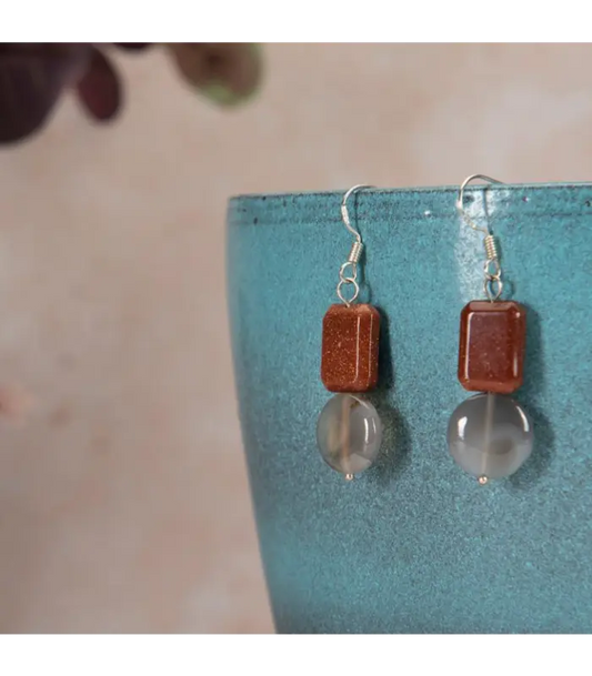 Earrings Brown Goldstone and Agate Earrings
