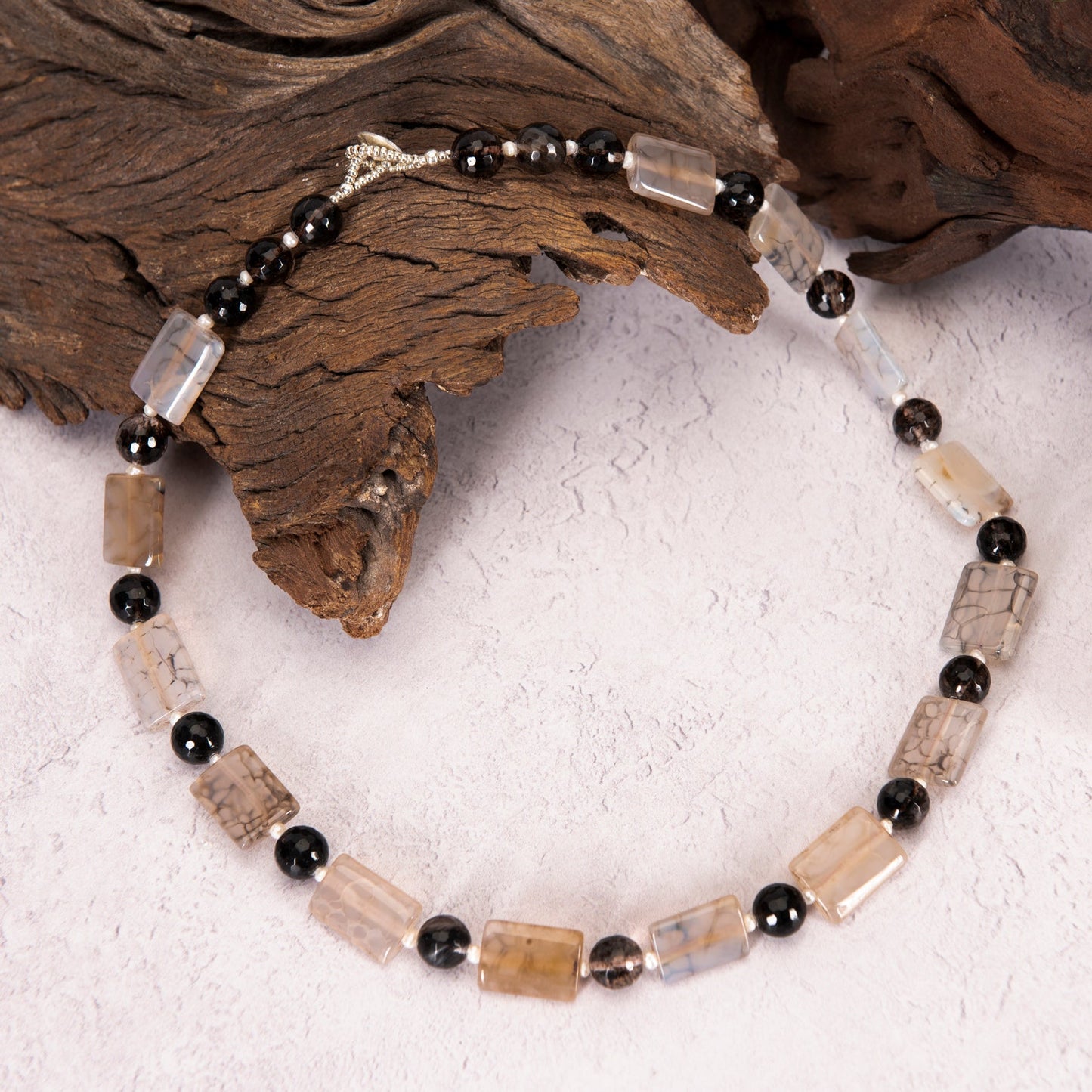 Necklace Faceted Dragon Vein Agate Quartz Necklace