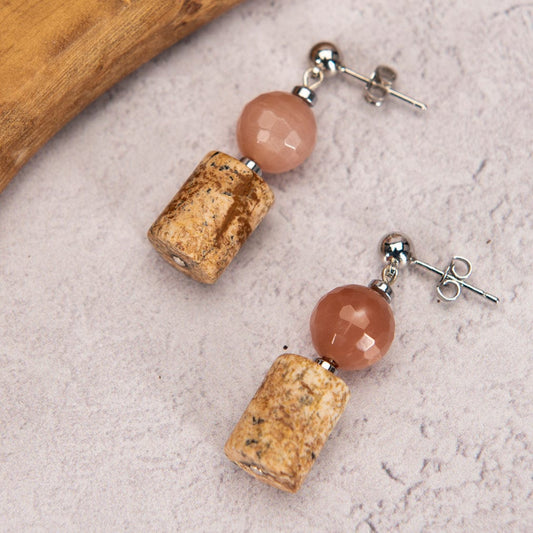 Earrings Faceted Peach Moonstone Jasper Stud Earrings.