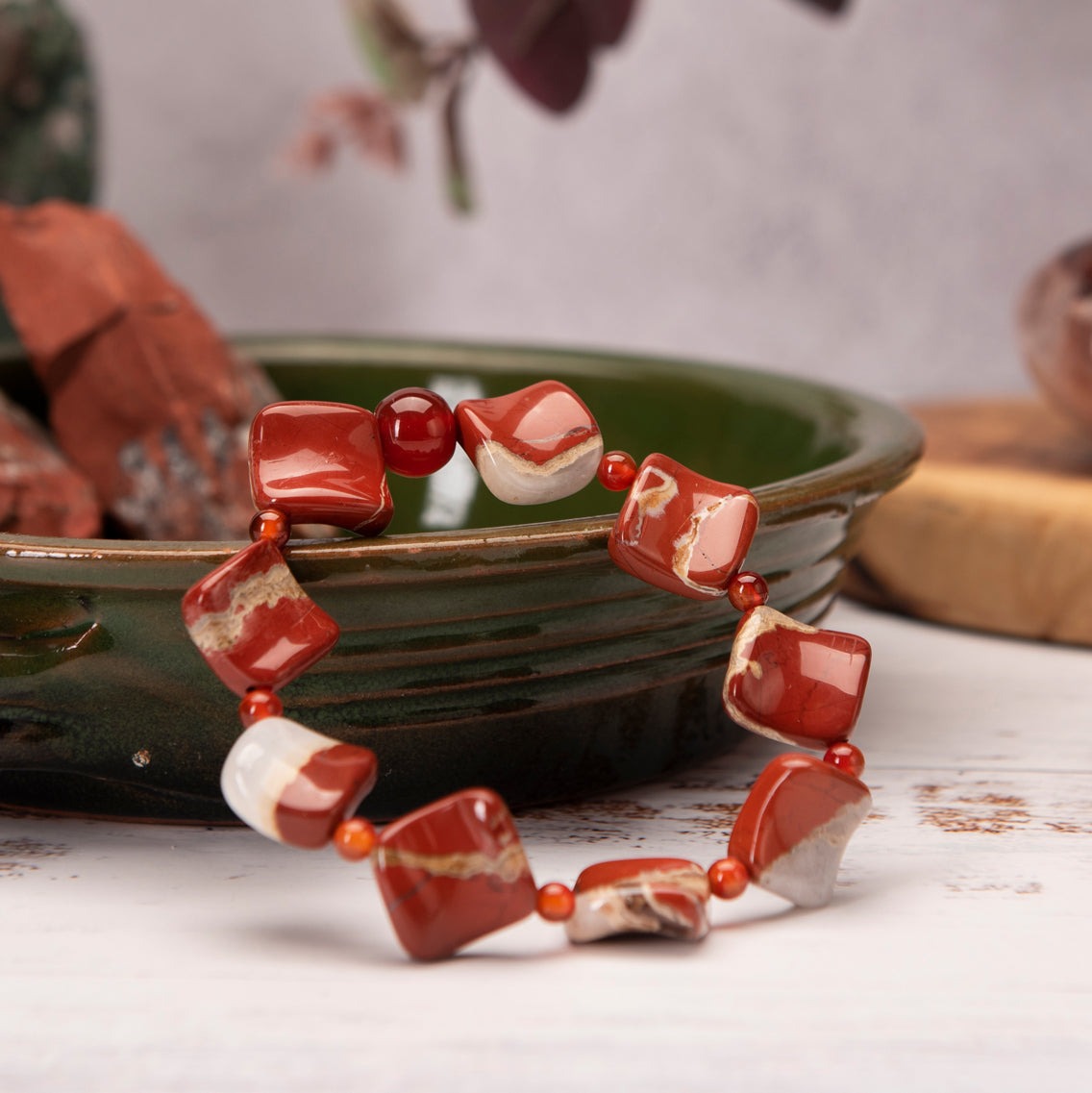 Fiery Red Jasper Bracelet and Earrings - Bundled Set
