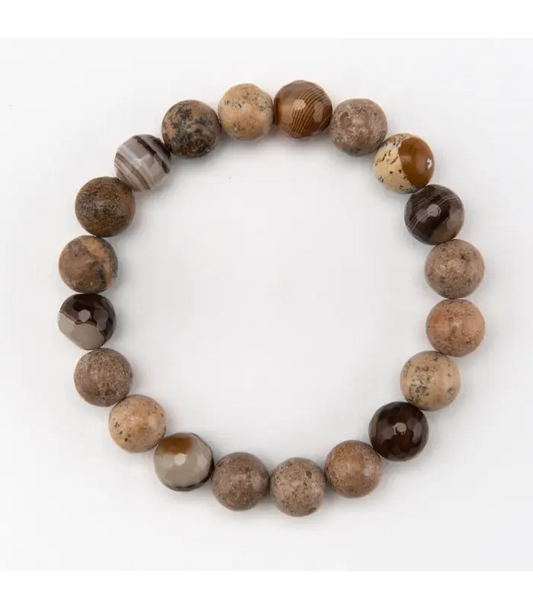 Bracelet Men's Faceted Botswana Agate Jasper Bracelet