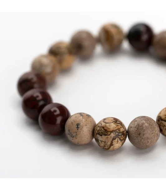 Bracelet Men's Red Brecciated and Scenic Jasper Bracelet