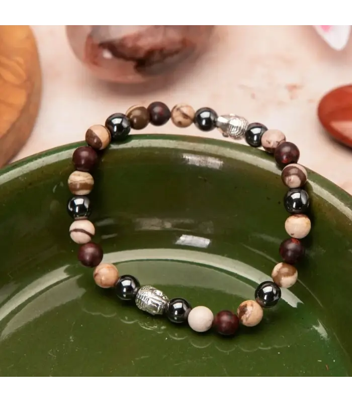 Men's Bracelet Men's Zebra and Red Brecciated Jasper Buddha Bracelet