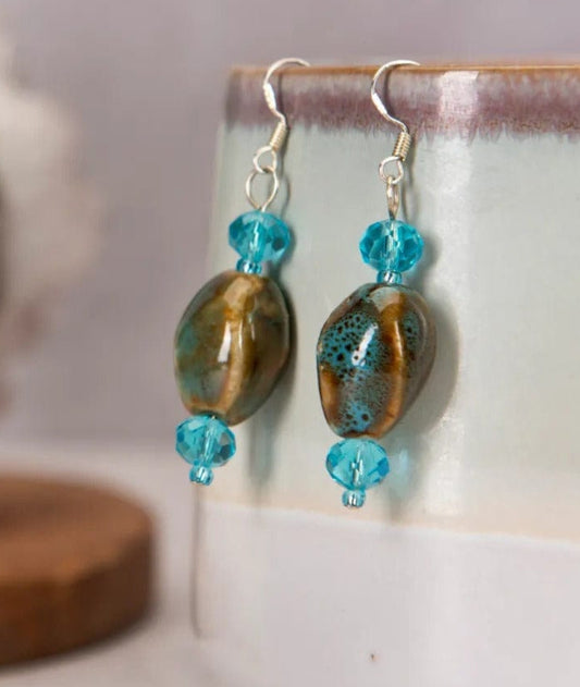 Earrings Porcelain Faceted Blue Glass Earrings