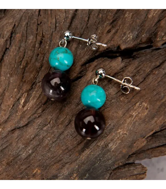 Earrings Sinkiang Turquoise and Amethyst Earrings