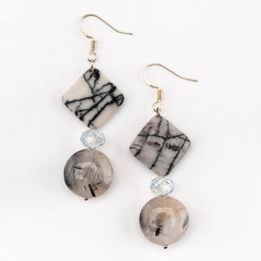 Earrings Spider Web Jasper and Tourmalated Quartz Earrings