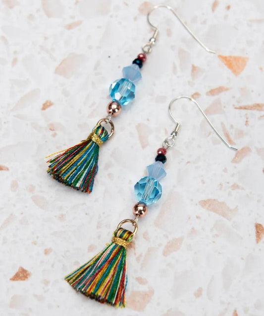 TASSEL Multi Swarovski Crystal Earrings laying flat.