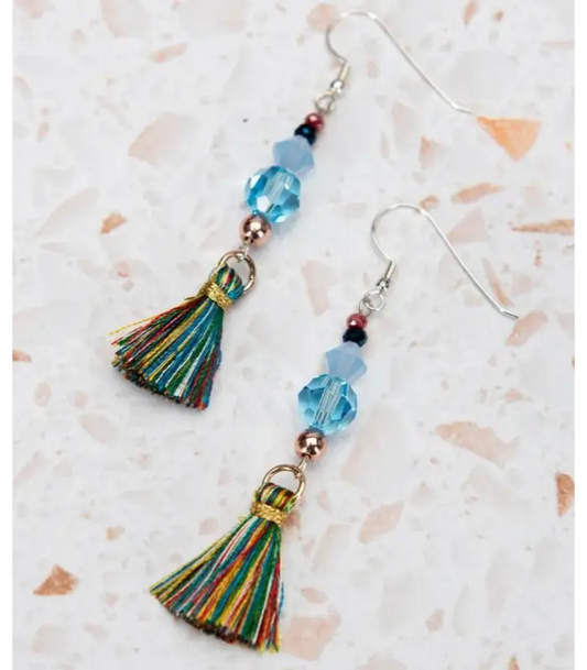 Earrings TASSEL Multi Swarovski Crystal Handmade Earrings
