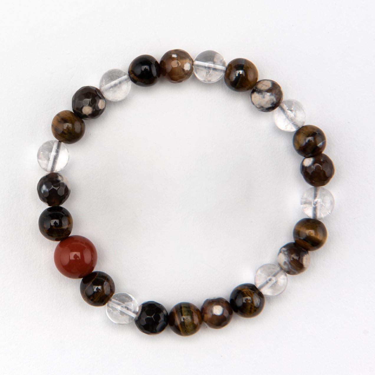 Bracelet Men's Faceted Orca Agate Red Jasper and Clear Quartz Bracelet.