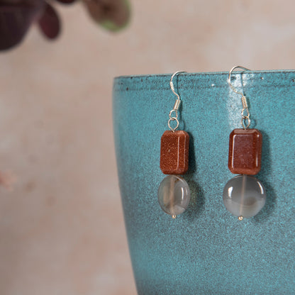 Brown Goldstone and Agate Earrings