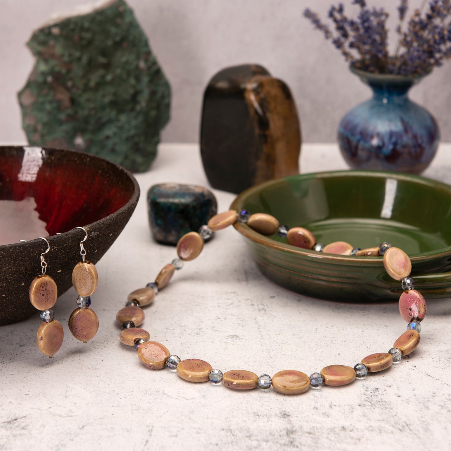 Porcelain Faceted Aura Glass Stretch Necklace