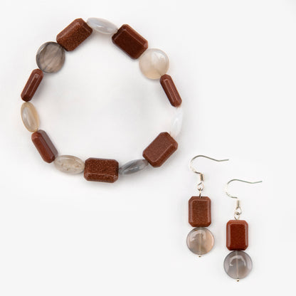 Brown Goldstone and Agate Earrings