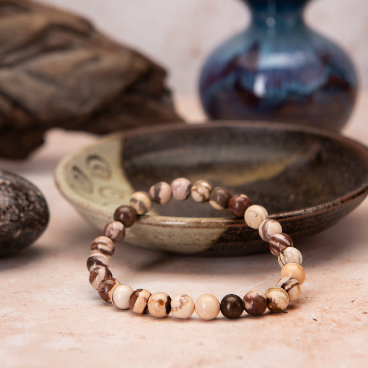 Men's Coffee Zebra Jasper Bracelet