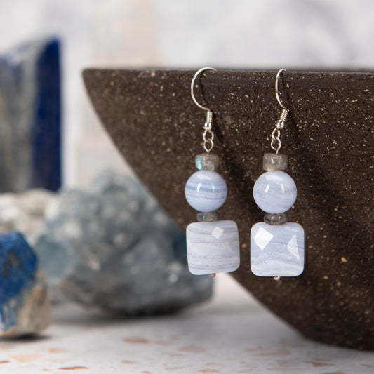 Blue Lace Agate and Labradorite Earrings