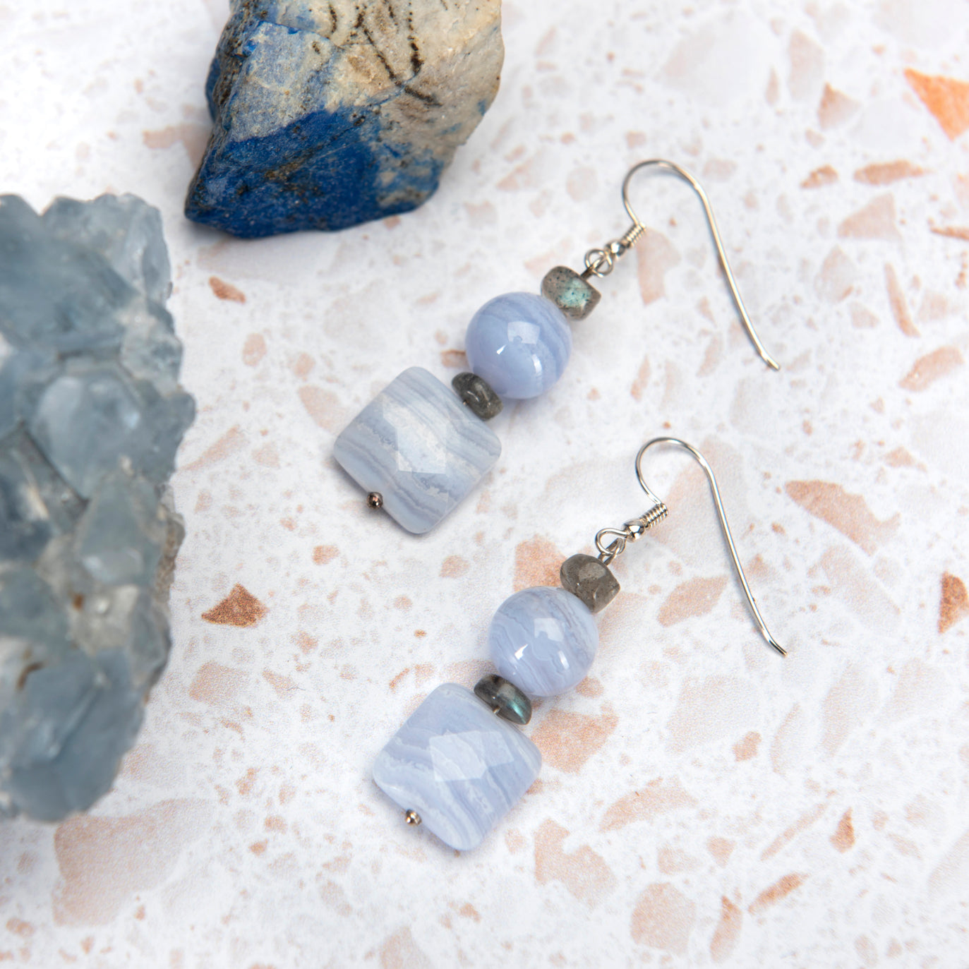 Blue Lace Agate and Labradorite Earrings