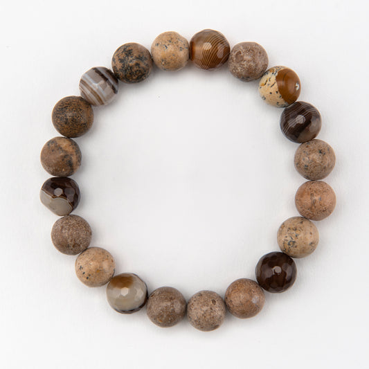 Men's Faceted Botswana Agate and Scenic Jasper Bracelet