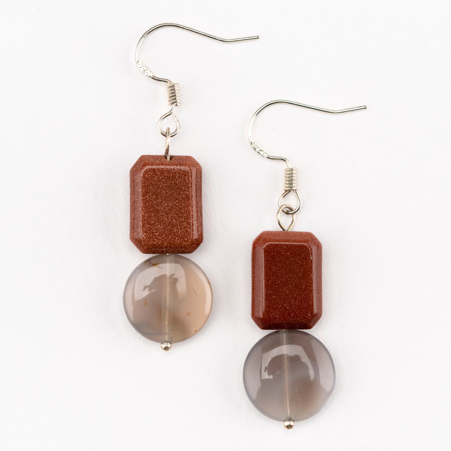 Brown Goldstone and Agate Earrings