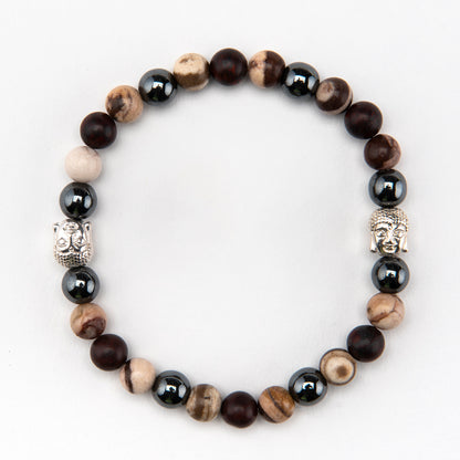 Men's Zebra and Red Brecciated Jasper Buddha Bracelet