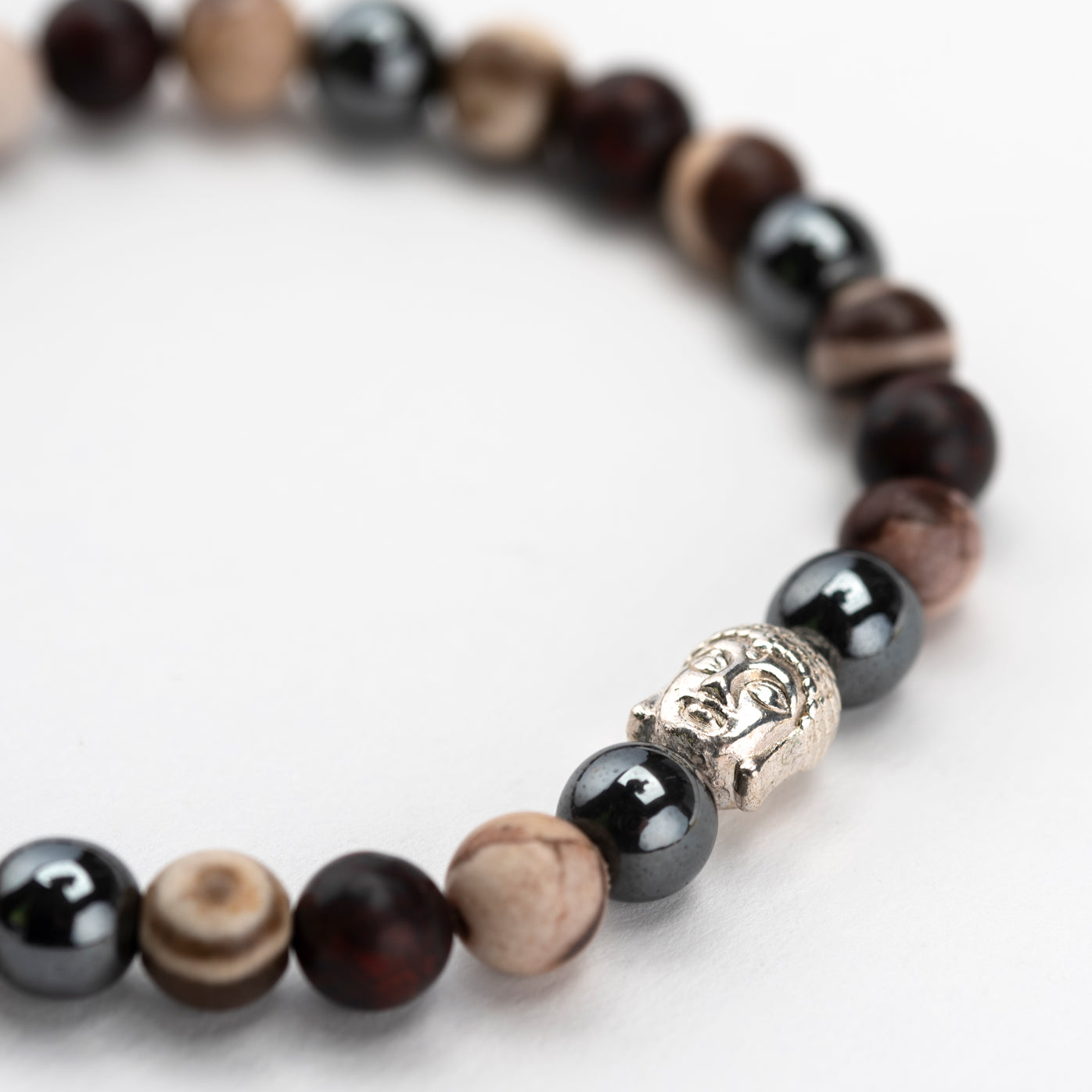 Men's Zebra and Red Brecciated Jasper Buddha Bracelet