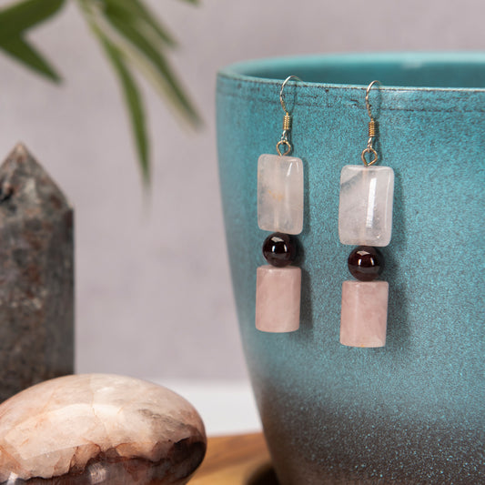 Rose Quartz and Garnet Earrings