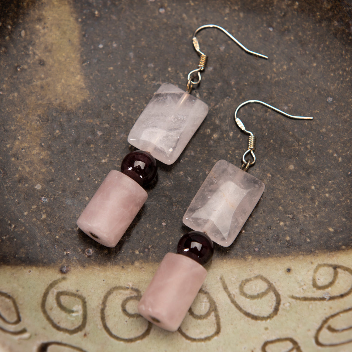 Rose Quartz and Garnet Earrings