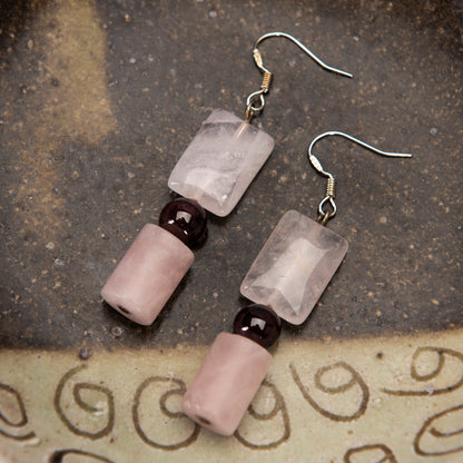 Rose Quartz and Garnet Earrings