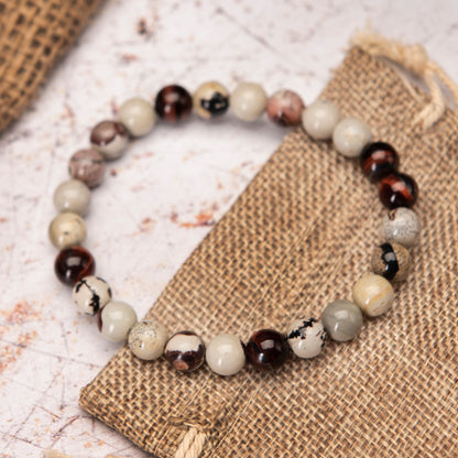 Men's Red Tigers Eye & Jasper Bracelet