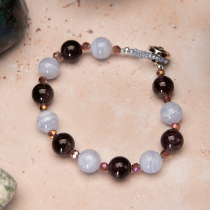 Blue Lace Agate and Amethyst Bracelet