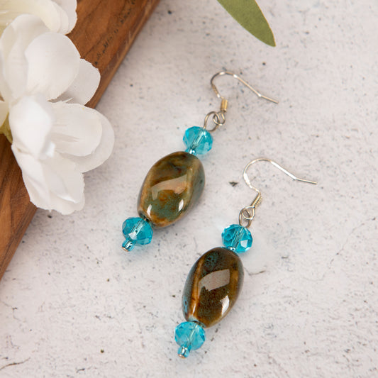 Porcelain Faceted Blue Glass Earrings