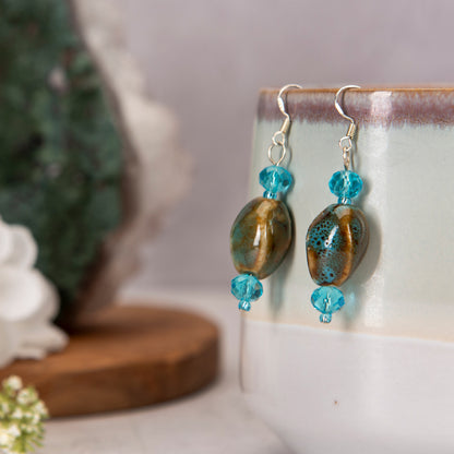 Porcelain Faceted Blue Glass Earrings