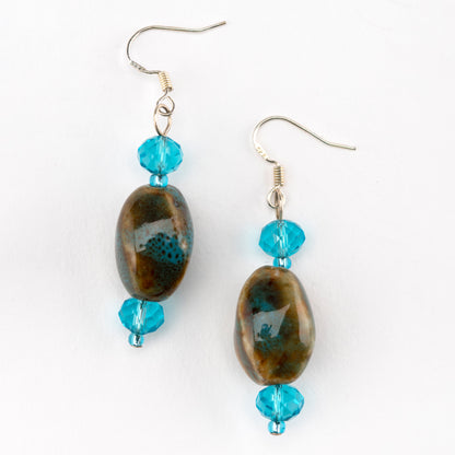 Porcelain Faceted Blue Glass Earrings