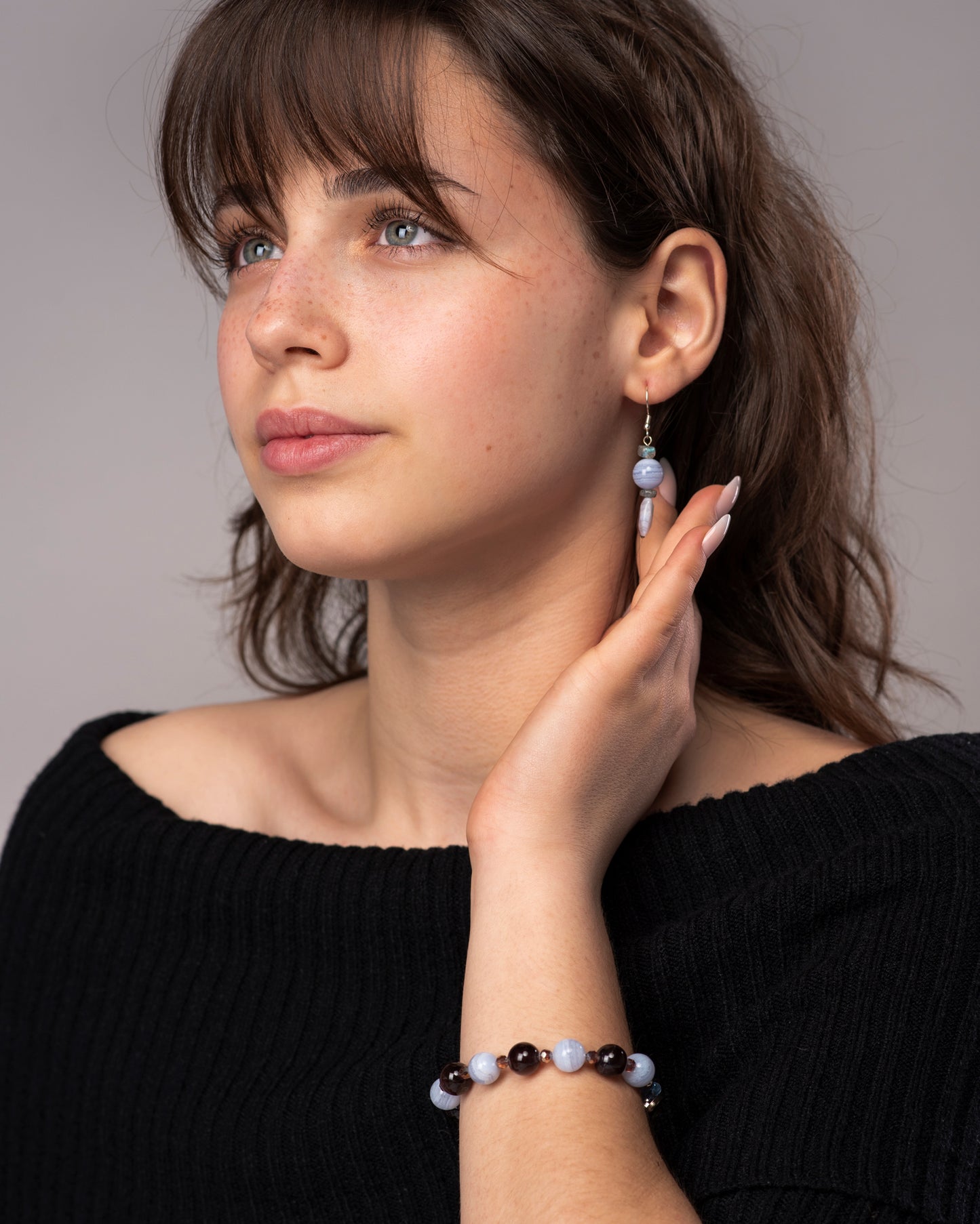 Blue Lace Agate and Labradorite Earrings