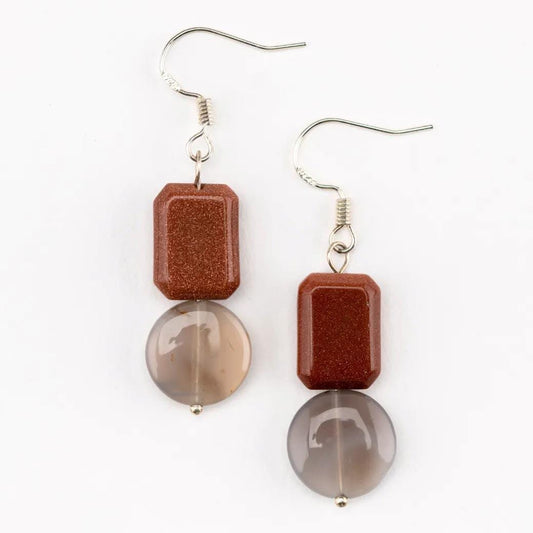 Earrings Brown Goldstone and Agate Earrings