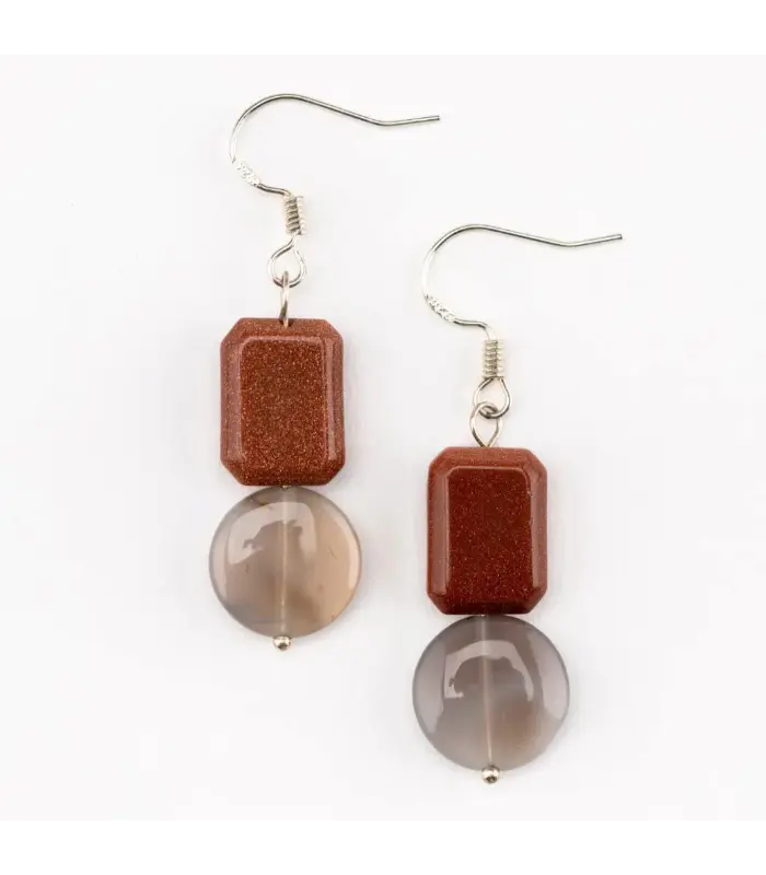 Earrings Brown Goldstone and Agate Earrings