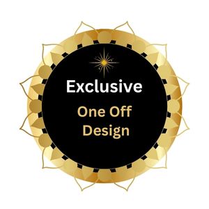Exclusive one off design badge with black background and gold and white writing.