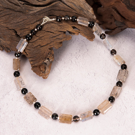 Necklace Faceted Dragon Vein Agate Quartz Necklace