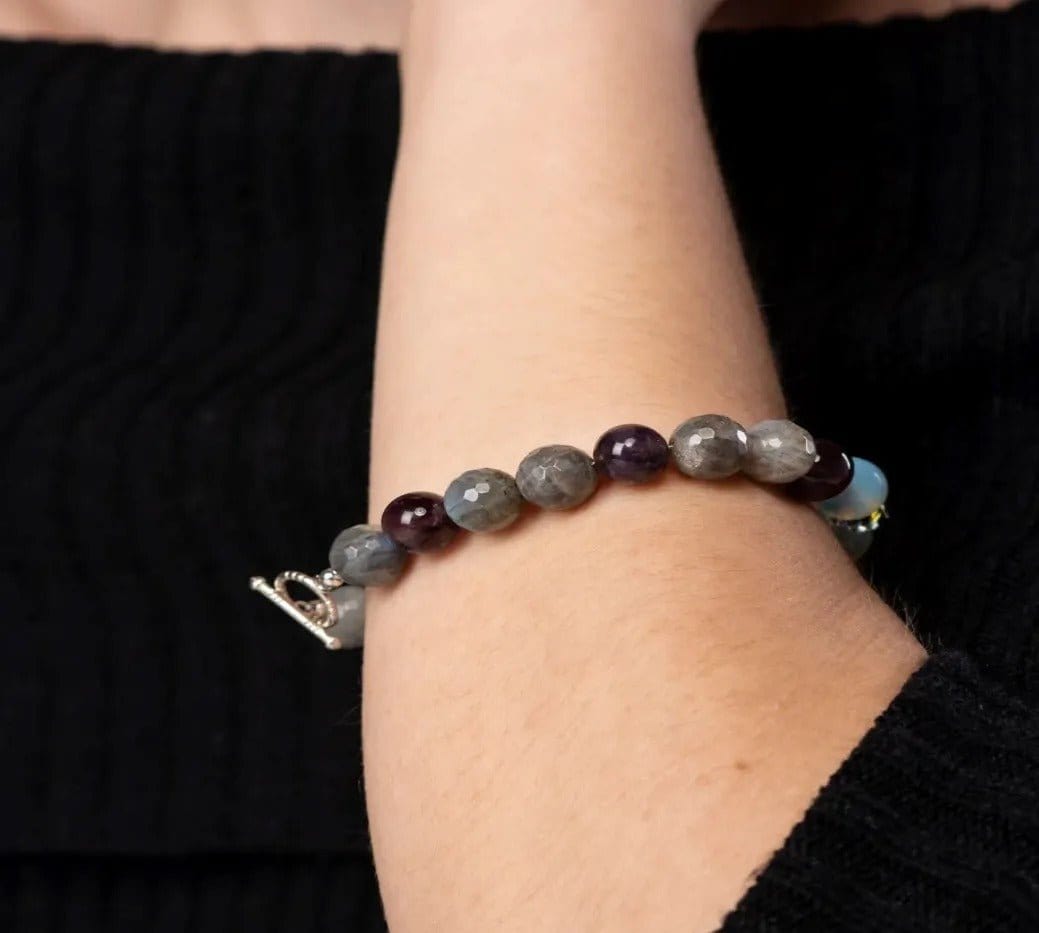 Bracelet Faceted Labradorite and Amethyst Bracelet