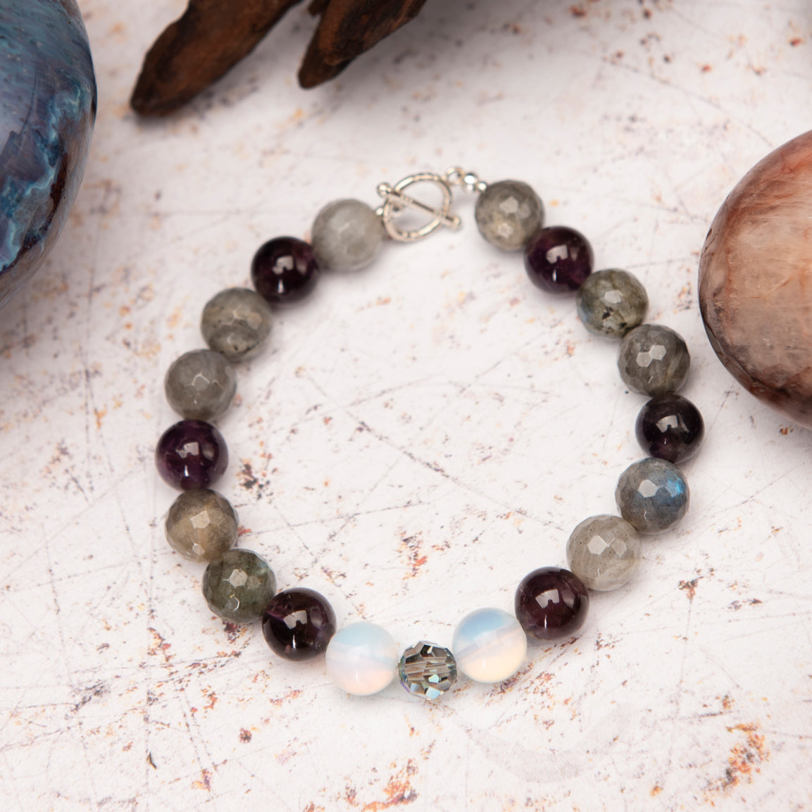 Bracelet Faceted Labradorite and Amethyst Bracelet