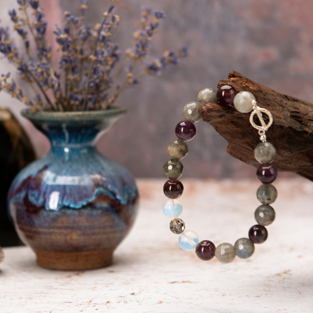 Bracelet Faceted Labradorite and Amethyst Bracelet