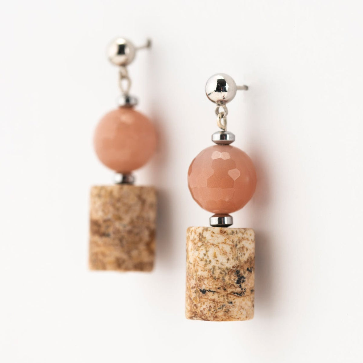 Earrings Faceted Peach Moonstone Jasper Stud Earrings.