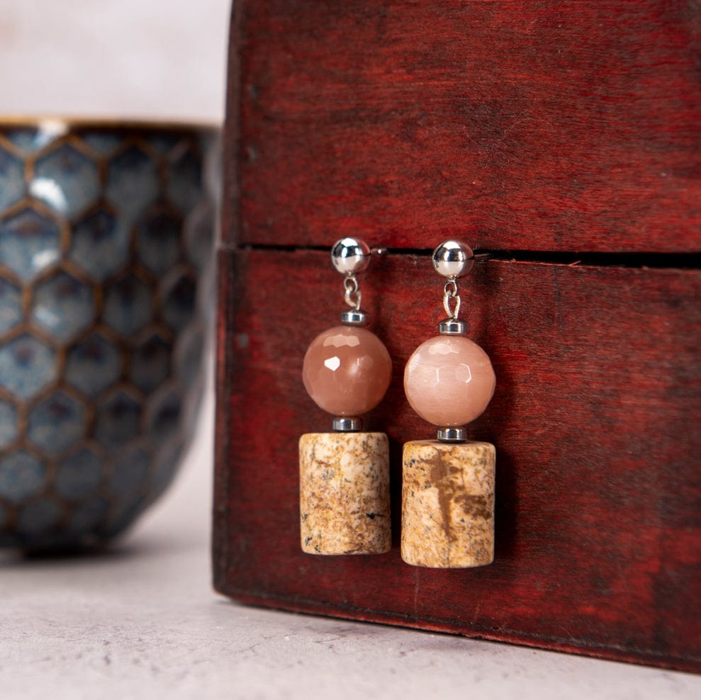 Earrings Faceted Peach Moonstone Jasper Stud Earrings.