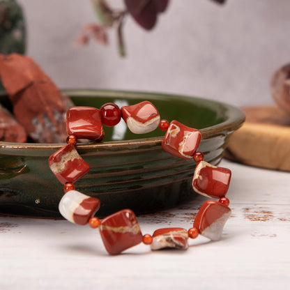 Fiery Red Jasper Bracelet and Earrings - Bundled Set