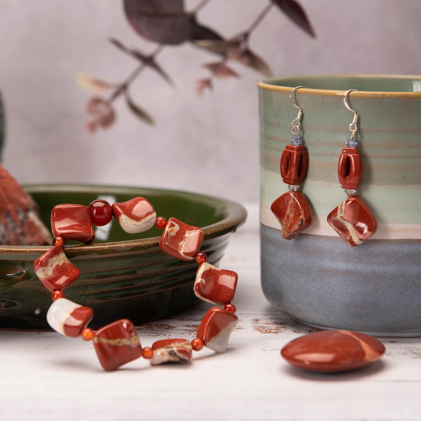 Bracelet Handmade Fiery Red Jasper and Carnelian Bracelet
