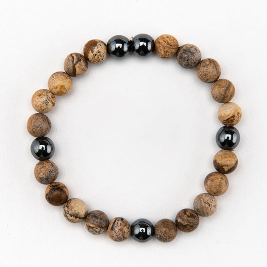 Bracelet Jasper Hematite Bracelet on white background.