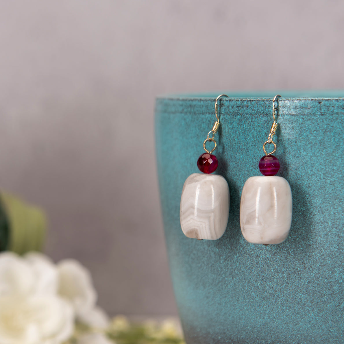 Bundled Set Marble Faceted Glass Bracelet and Earrings - Bundled Set