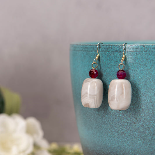 Bundled Set Marble Faceted Glass Bracelet and Earrings - Bundled Set