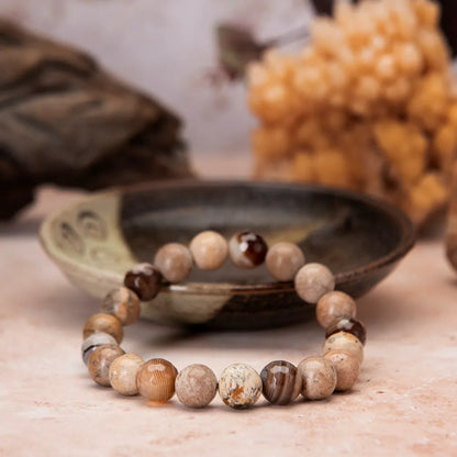 Bracelet Men's Faceted Botswana Agate Jasper Bracelet