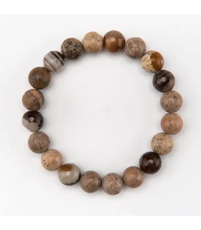 Bracelet Men's Faceted Botswana Agate Jasper Bracelet